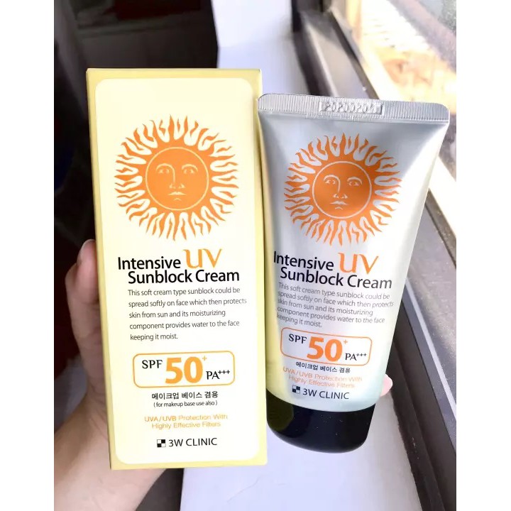 Kem chống nắng 3W Clinic Intensive UV Sunblock Cream SPF 50 Pa+++ dùng được cho mặt và body 70ml NCC Mr Dũng - lesidung