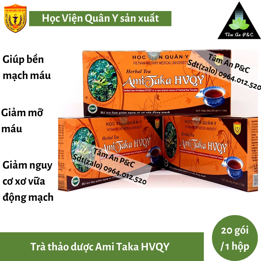 Trà Thảo Dược Ami Taka-Học Viện Quân Y (hộp 20 gói)- Bền mạch máu, ngăn ngừa xơ vữa động mạch-CHÍNH HÃNG HVQY