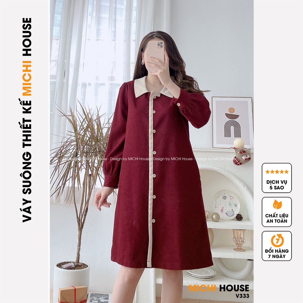Đầm Suông Nhung Dáng Xuông Rộng MICHI House V333 Váy Xuông Thiết Kế Dài Tay Cổ Sơ Mi Dễ Mặc, Mặc Bầu Cũng Xinh | BigBuy360 - bigbuy360.vn