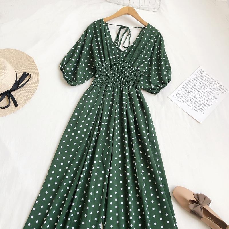 Jumpsuit Dài Họa Tiết Chấm Bi Xinh Xắn Cho Nữ