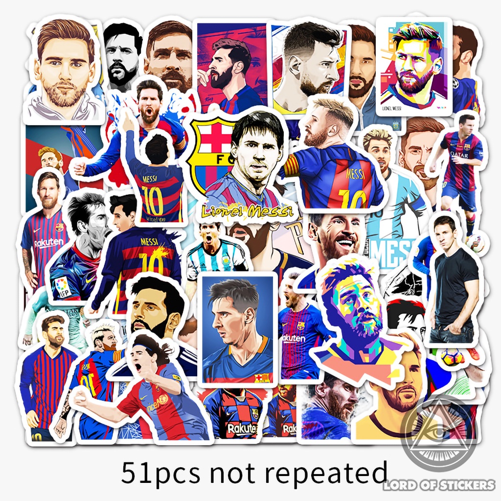 Set 51 Hình Dán Messi Sticker Cầu Thủ Bóng Đá Chống Thấm Nước Trang Trí Mũ Bảo Hiểm, Ván Trượt, Điện Thoại, Laptop, Vali