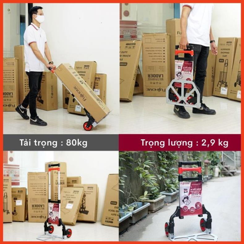 Xe đẩy hàng gấp gọn 2 bánh chở hàng FUJIHOME HT-280 80kg Nhật Bản, xe kéo hàng gấp gọn nhẹ siêu thị đa năng mini