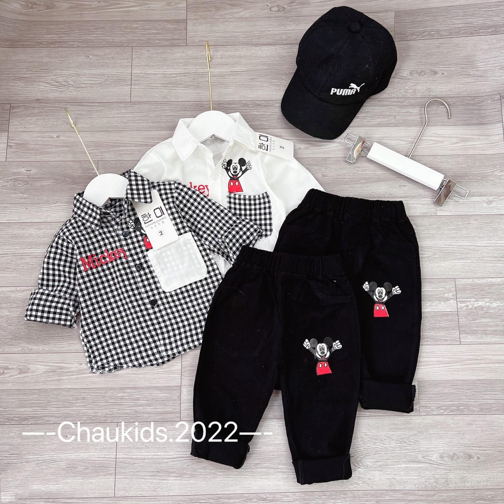 Bộ sơ mi in mickey áo đỏ bé trai