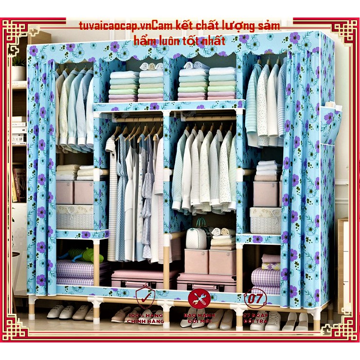 TỦ VẢI KHUNG GỖ 4 BUỒNG CAO CẤP
