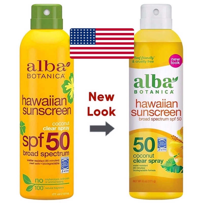 MẪU MỚI Xịt chống nắng đạt chuẩn FDA Mỹ Alba Botanica Hawaiian Sunscreen SPF50