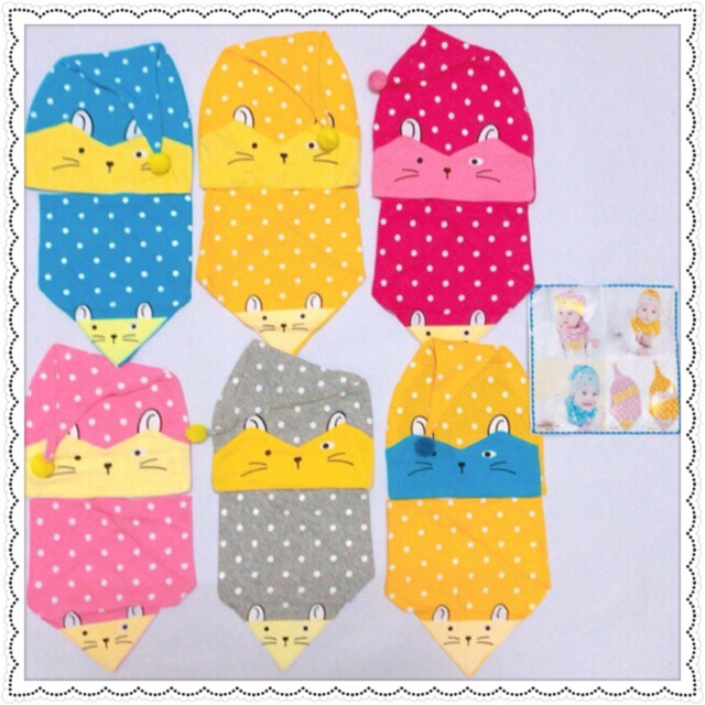 SET KHĂN + MŨ CHẤM BI CHO BÉ TỪ 3TH - 3T(MẪU 6)