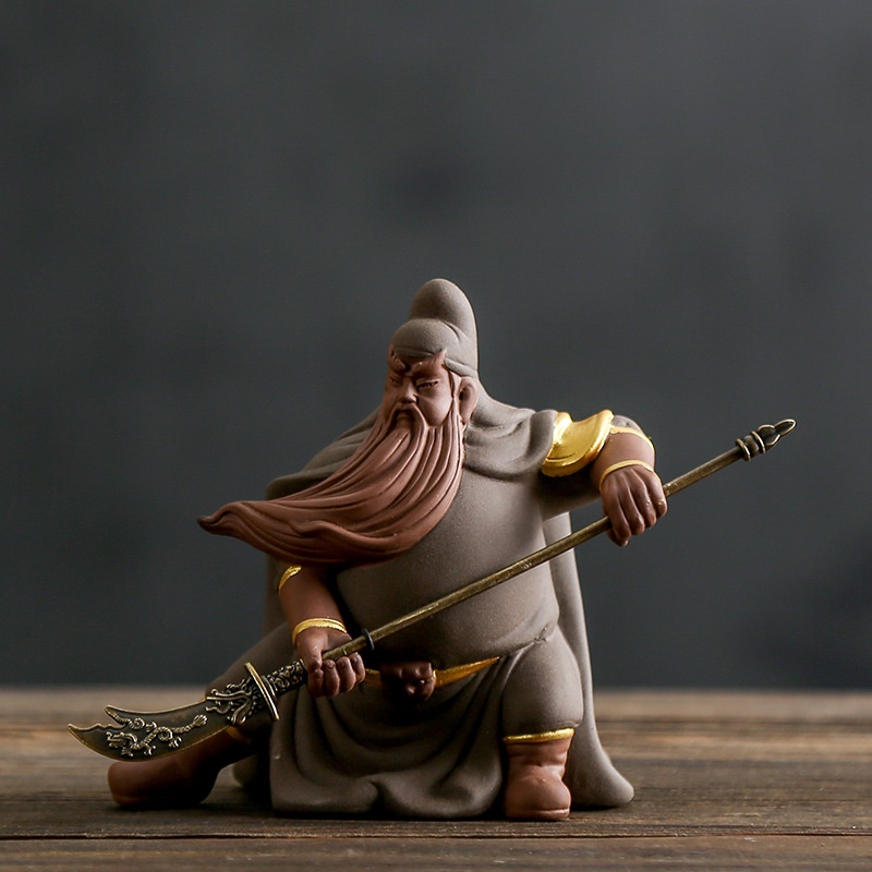 Bộ tượng Quan Công - Quan Vũ gốm Tử Sa trang trí, để bàn trà, quà tặng, trang trí xe hơi - Tự Thanh