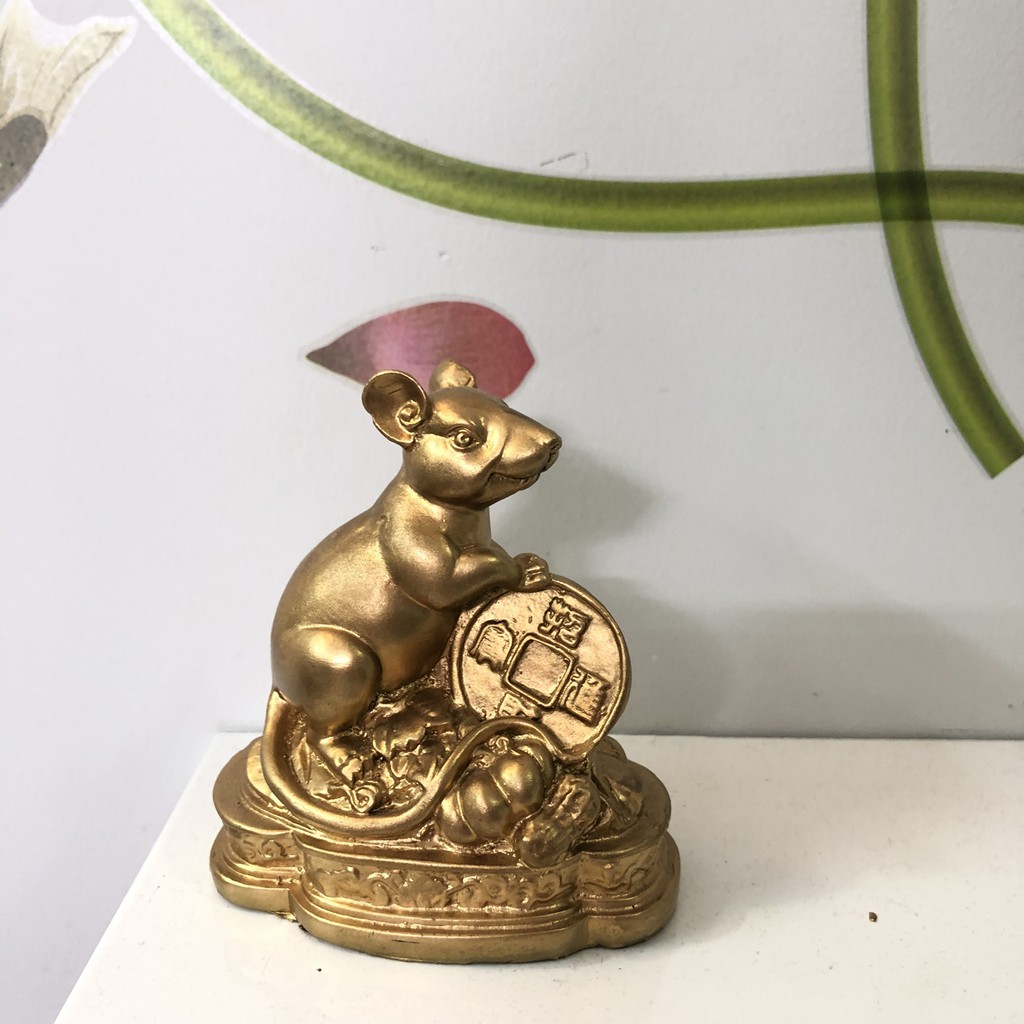 Tượng đá trang trí Chuột phong thuỷ - 3 Màu Đá Trắng - Màu Nhũ Vàng - Màu Đen - Cao 11cm | BigBuy360 - bigbuy360.vn