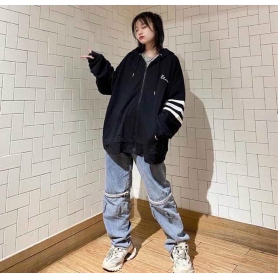 [FREESHIP] ÁO KHOÁC NỈ ĐEN DÂY KÉO FORM RỘNG TP2210201