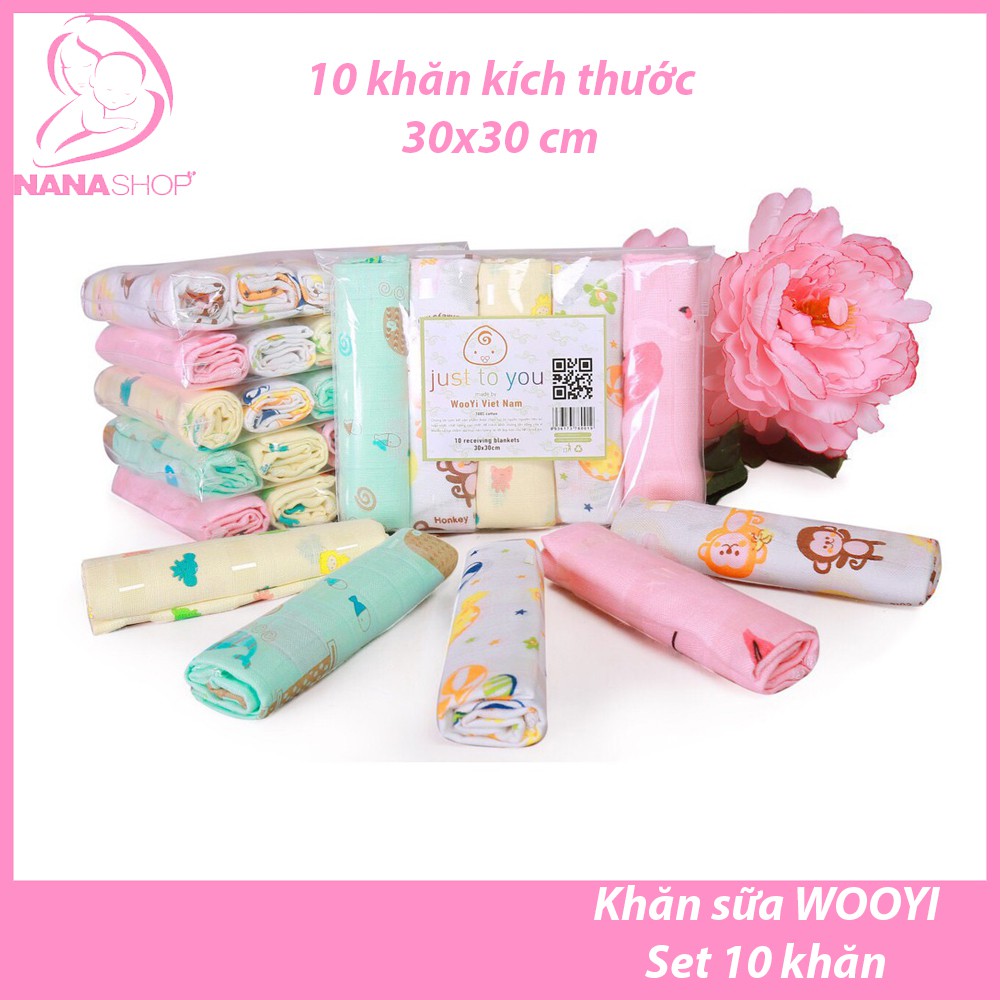 Set 10 Khăn xô sữa sợi tre Wooyi loại đẹp Made in Việt Nam