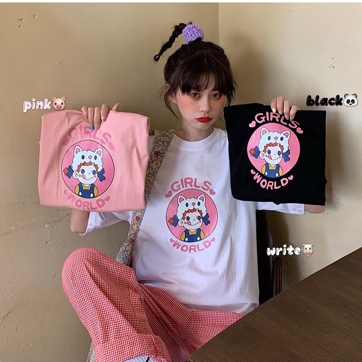 Áo Thun Ngắn Tay Dáng Rộng In Họa Tiết Cá Tính Trẻ Trung