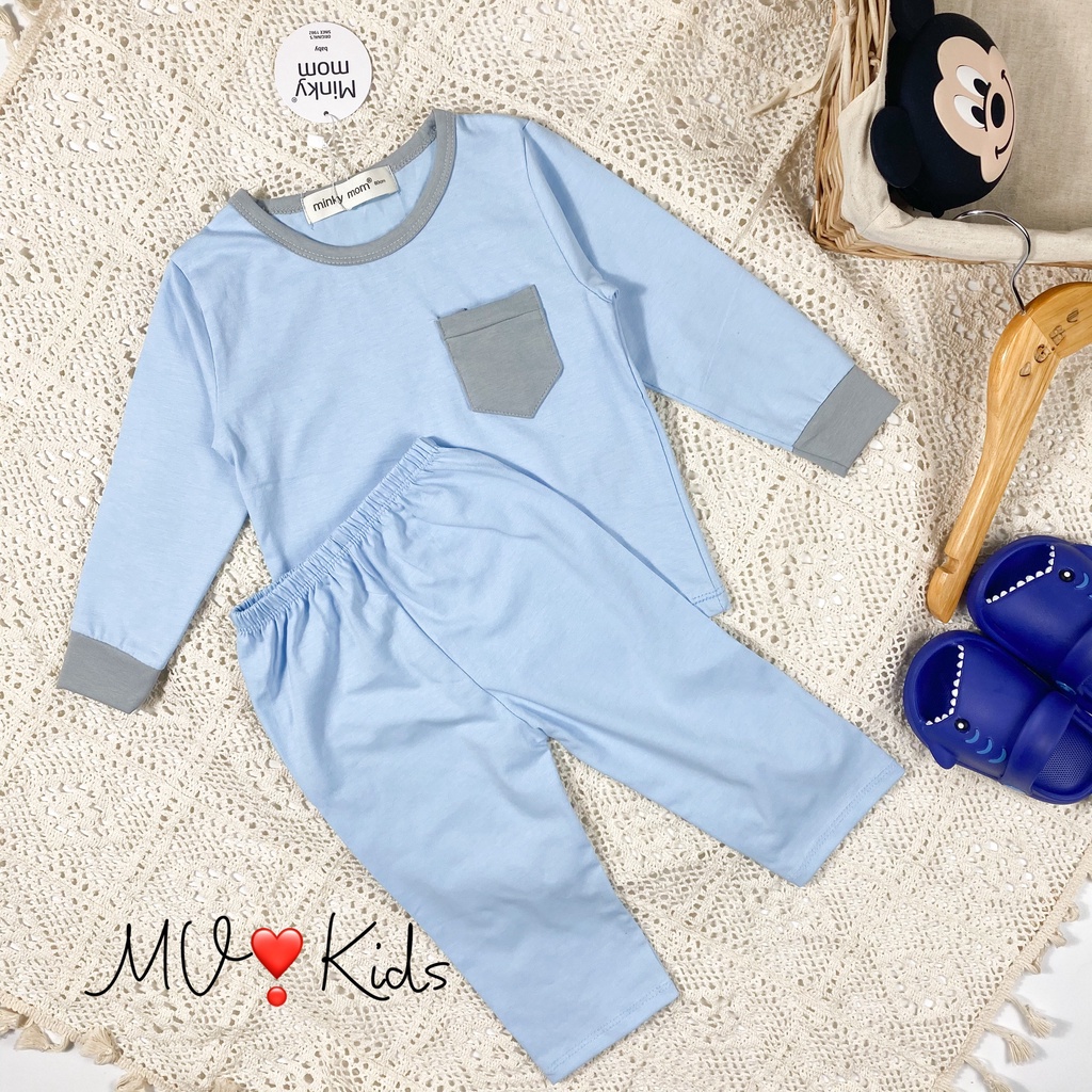 [SALE] Bộ Dài Tay Cho Bé Trai, Bé Gái Minky Mom 100% Cotton Túi Ngực Phối Viền, Đồ Bộ Cho Bé Mặc Nhà Thu Đông MKMTD2146