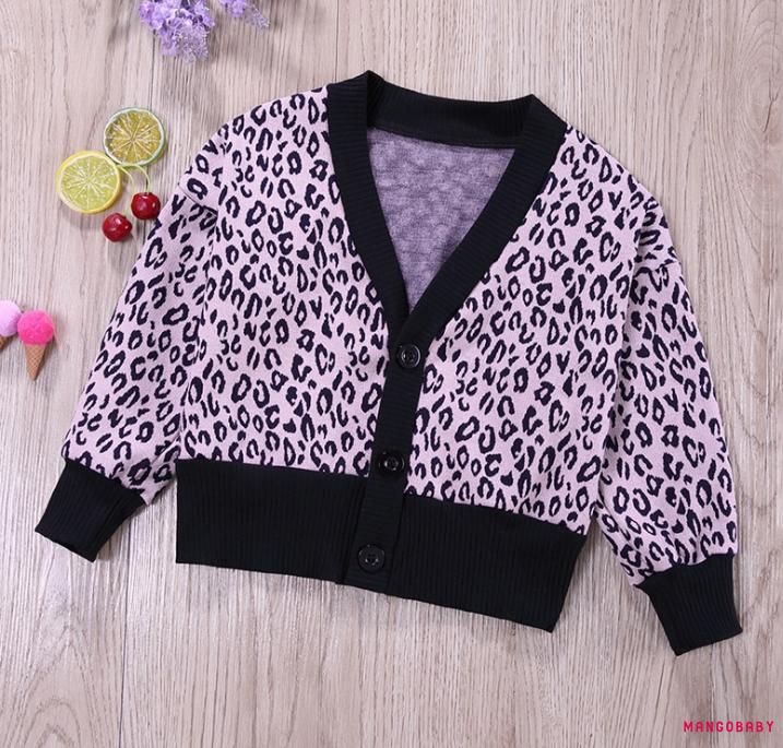 Áo Khoác Cardigan Dệt Kim Tay Dài Cổ Chữ V Họa Tiết Da Báo Màu Hồng Cho Bé Trai