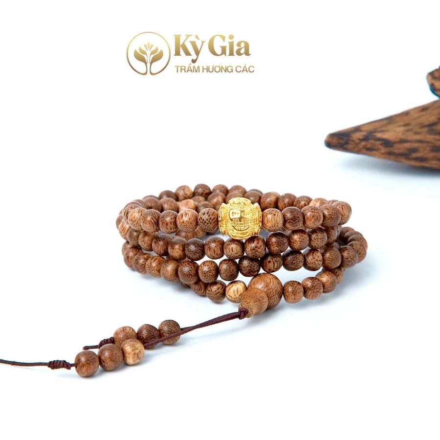 Vòng Tay Trầm Hương Kỳ Gia 8 Li 108 Hạt Charm Chữ Phạn