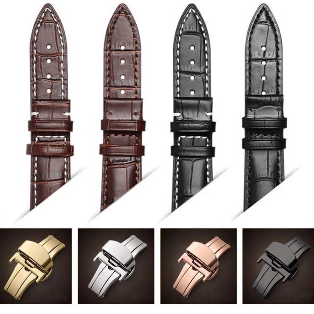 Dây đeo đồng hồ thay thế bằng da chất lượng cao 22mm có khóa bướm chống nước thông dụng dành cho nam và nữ