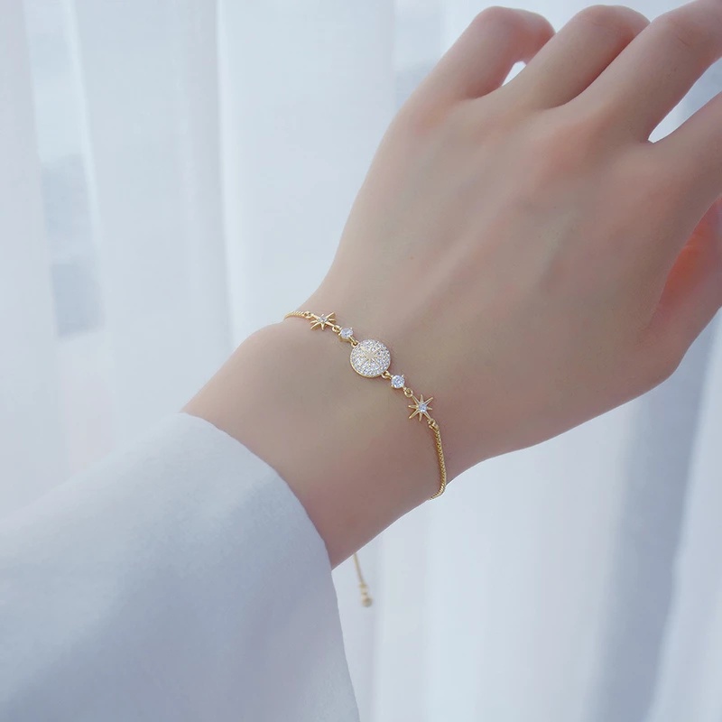 Vòng tay đính đá zircon hình ngôi sao sang trọng phong cách Bohemian Hàn Quốc dành cho nam và nữ
