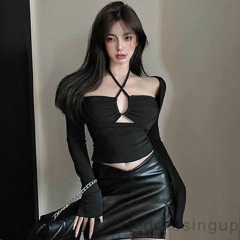 Áo kiểu tay dài cổ yếm thiết kế hở ngực quyến rũ thời trang dành cho nữ 🍃🍃🍃🍃c877