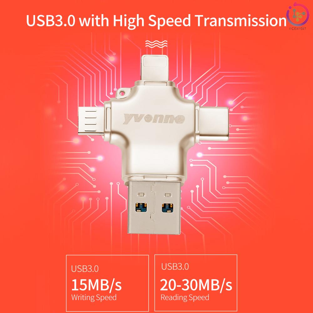 yvonne Y23 USB2.0 U Disk 32GB USB Micro USB Type-C Four-In-One High Speed OTG U Disk for Phone/PC/Laptop Silver