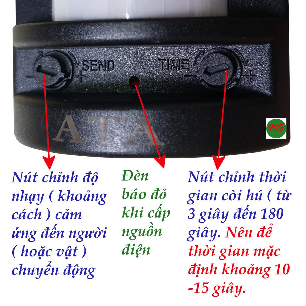 Chuông báo động chống trộm cảm ứng hồng ngoại 6 âm thanh - tiếng chuông lớn  ATA 06C ( kèm vít nhỏ)