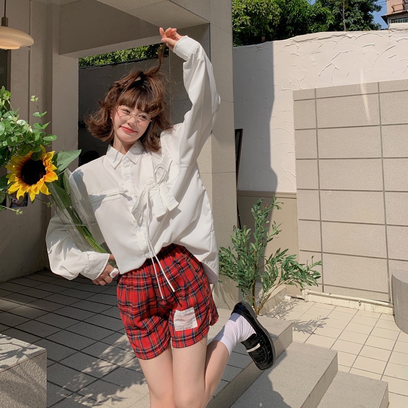 ZHELIHANGFEI Áo Sơ Mi Nữ Tay Dài Có Gắn Nơ Theo Phong Cách Ngọt Ngào Dễ Phối Đồ