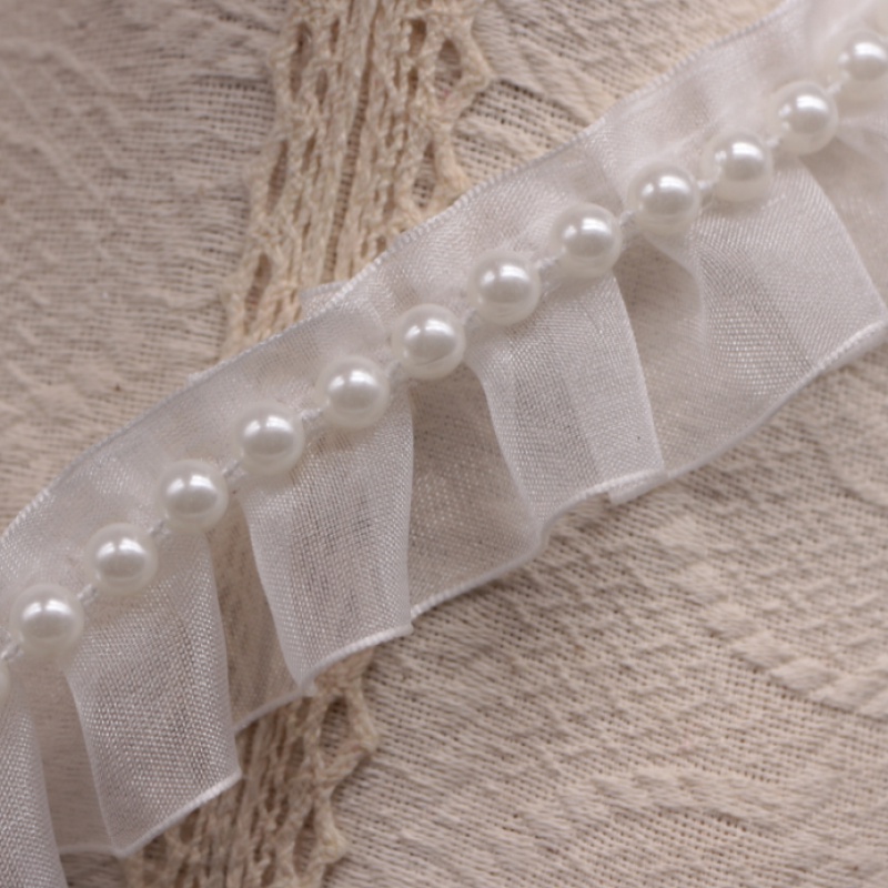 Cuộn Vải Ren Đính Ngọc Trai Giả 10Yards * 3cm Làm Đồ Thủ Công