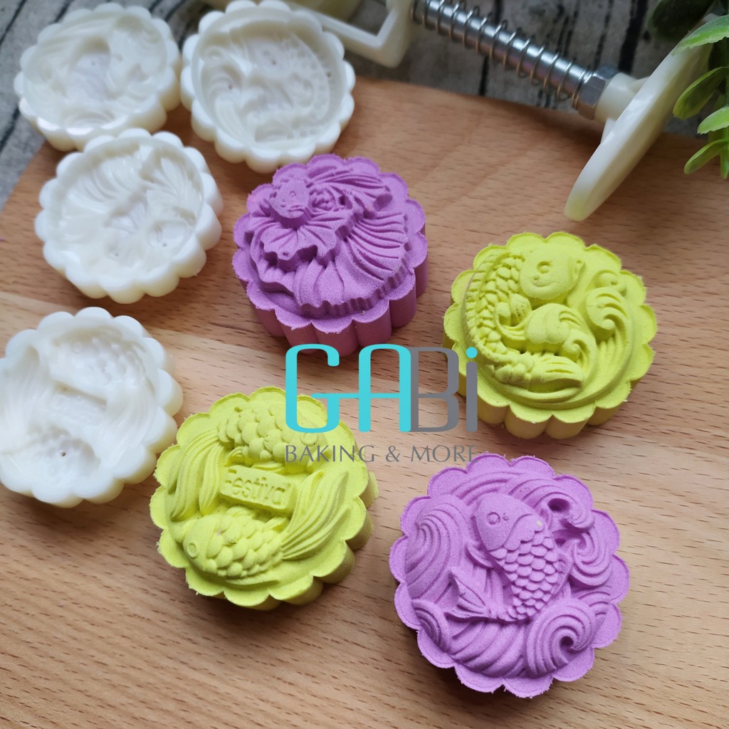 Khuôn nhấn trung thu lò xo 4 mặt cá chép Festival 50g