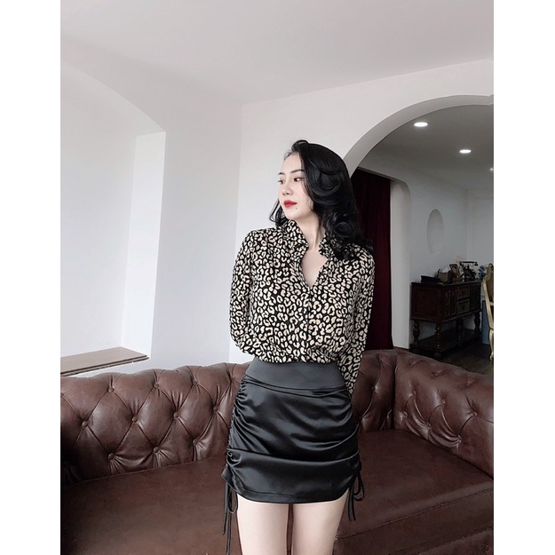 Ảnh thật tự chụp Áo sơ mi thiết kế hoạ tiết da beo chất chơi sành điệu sang chảnh tay dài cổ đức