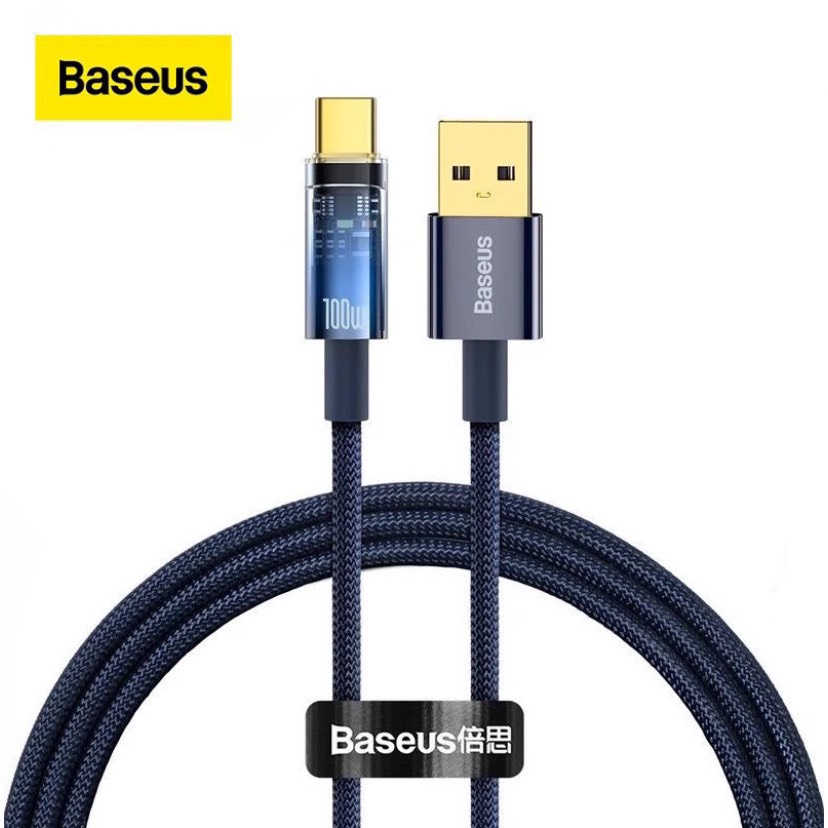 Dây sạc type c tự ngắt điện khi đầy pin Baseus 100w 6a - Cáp typec bọc dù dài 1m 2m dùng cho samsung xiaomi ...