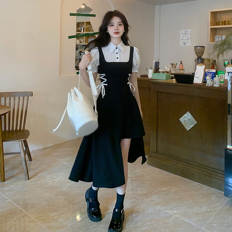 Đầm Giả Hai Mảnh Tay Ngắn Cổ POLO Phong Cách Hàn Quốc Thời Trang Mùa Hè Hàng Mới Dành Cho Bạn Nữ 2022