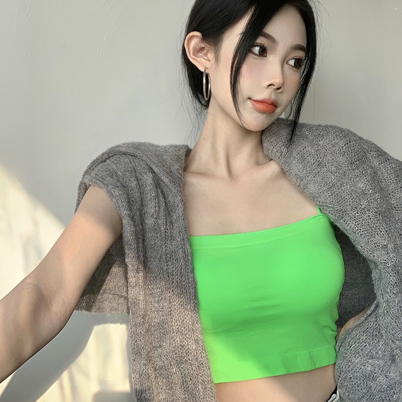 Áo Crop Top Hai Dây Có Mút Đệm Màu Sắc Trơn Phong Cách Hàn Quốc Thời Trang Cho Nữ
