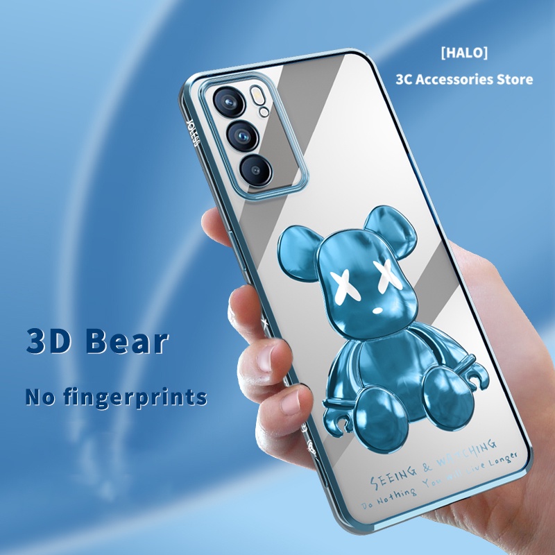 Ốp điện thoại mạ điện họa tiết gấu 3D chống dính cho OPPO Reno6/5 Pro 5G A9 2020/A5 2020 A53 F11