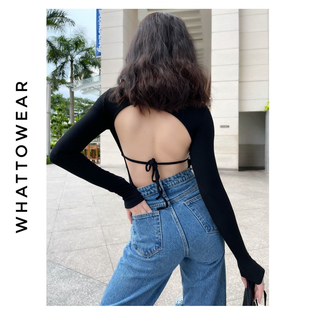 Bodysuit hở lưng cột dây tay dài | BigBuy360 - bigbuy360.vn