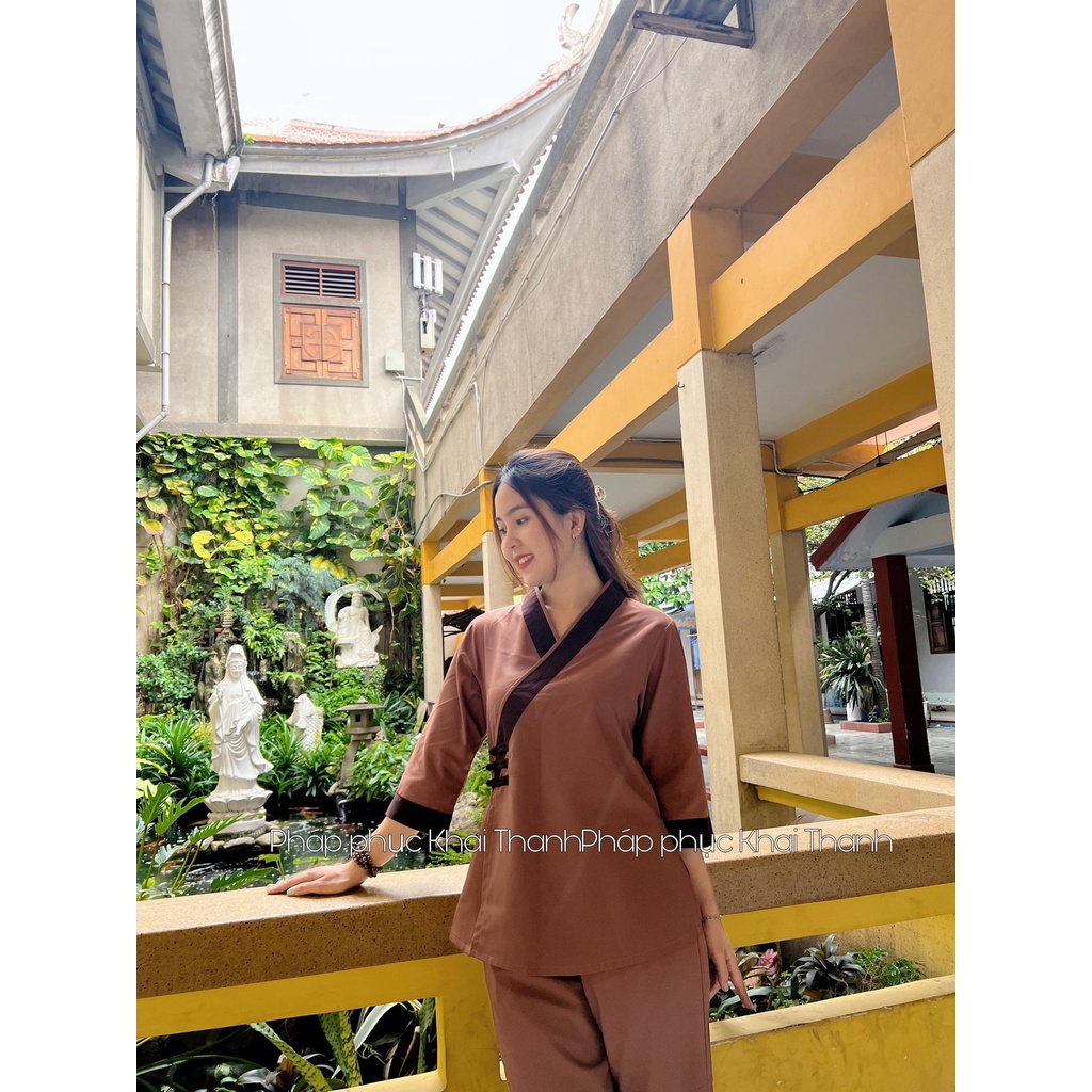Pháp phục Phật Tử - Mẫu Tim Viền Xéo, chất vải Kate, mịn mát