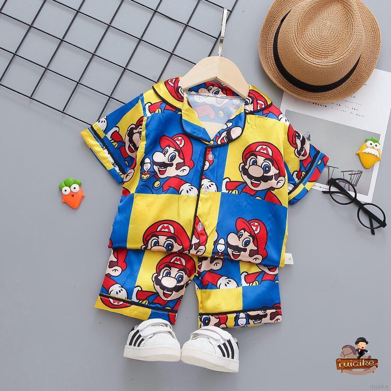 Bộ Đồ Ngủ Pijama Ngắn Tay In Họa Tiết Hoạt Hình Cho Bé