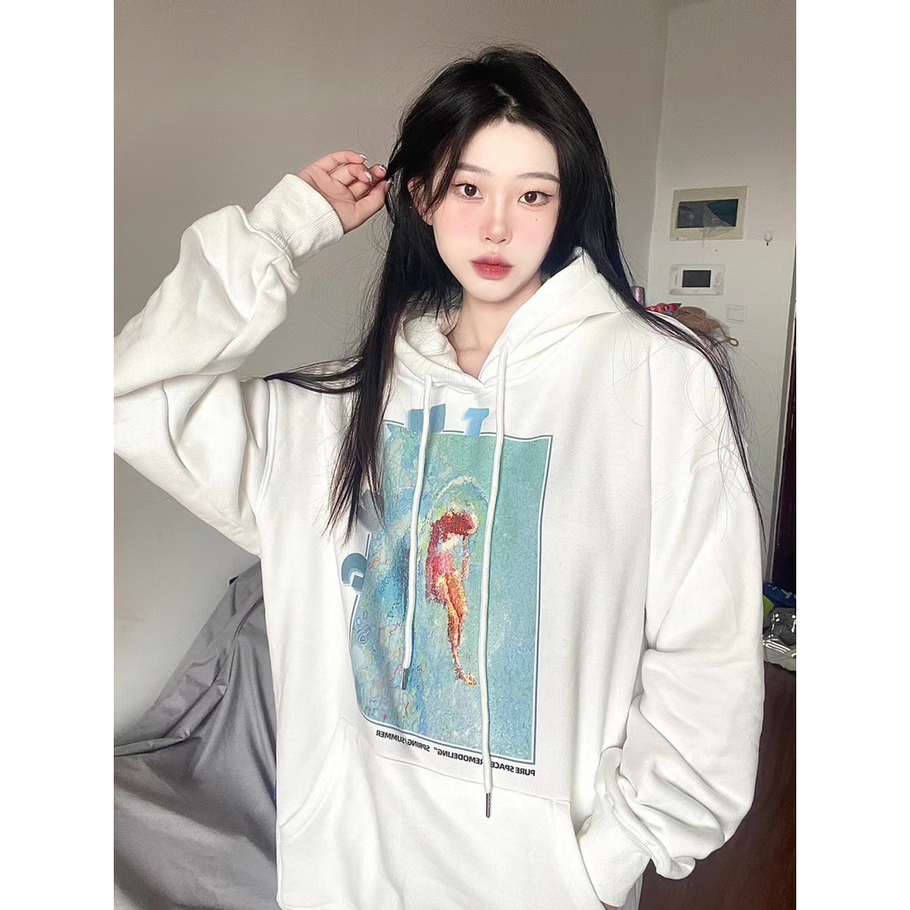 NRVP Áo Hoodie Tay Dài Oversize In Họa Tiết Phong Cách Hàn Quốc Kiểu Mới Cho Nam / Nữ