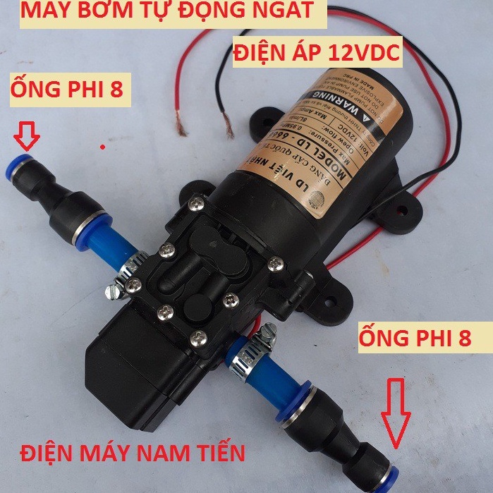 máy bơm nước mini 12v áp lực cao - máy bơm phun sương (bơm tăng áp mini 12v+chuyển ống 8mm)