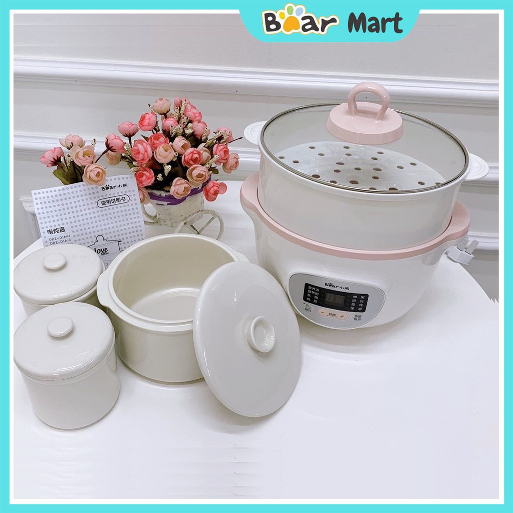 Nồi nấu cháo cho bé ăn dặm nấu chậm bằng điện BEAR 1.6 lít Chính Hãng. Bảo Hành 18 Tháng