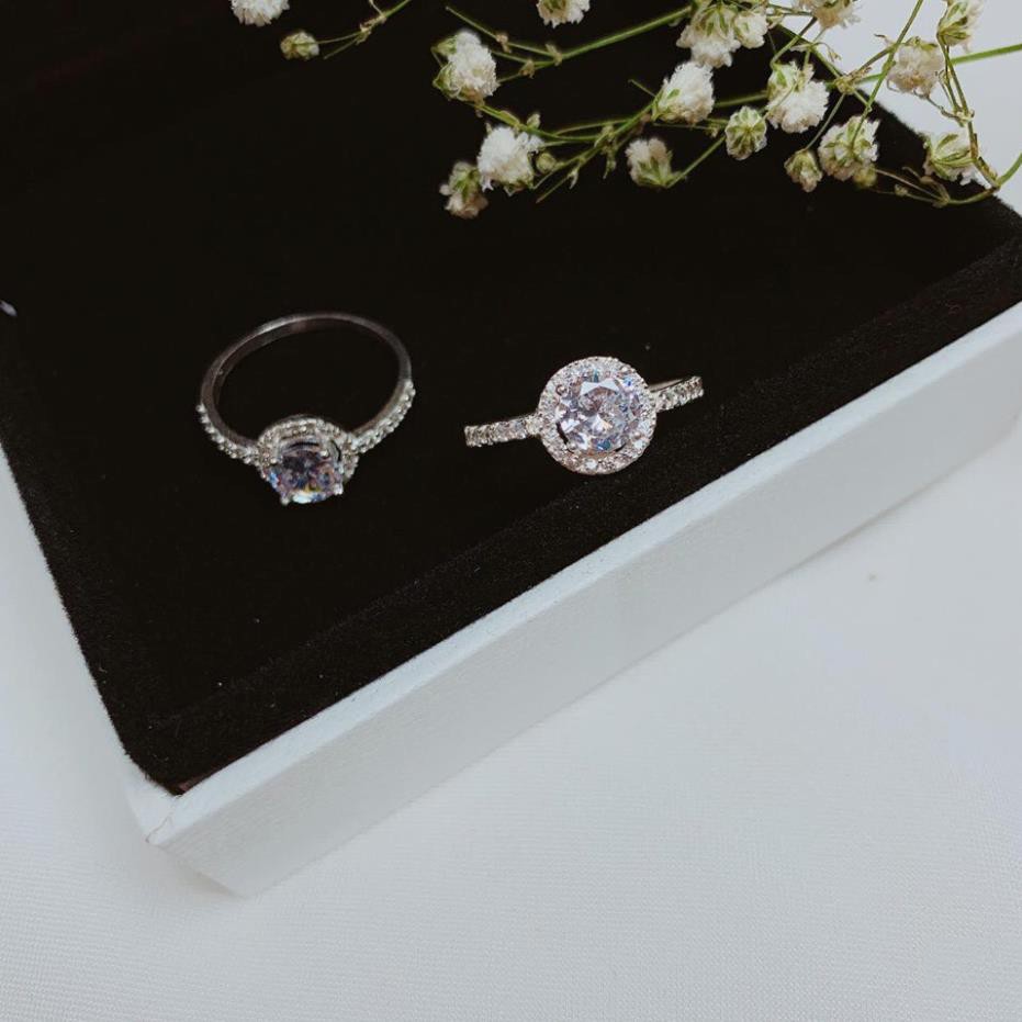 Nhẫn Bạc Nữ Minh Canh Jewelry Mặt Đá Tròn Viền Đá