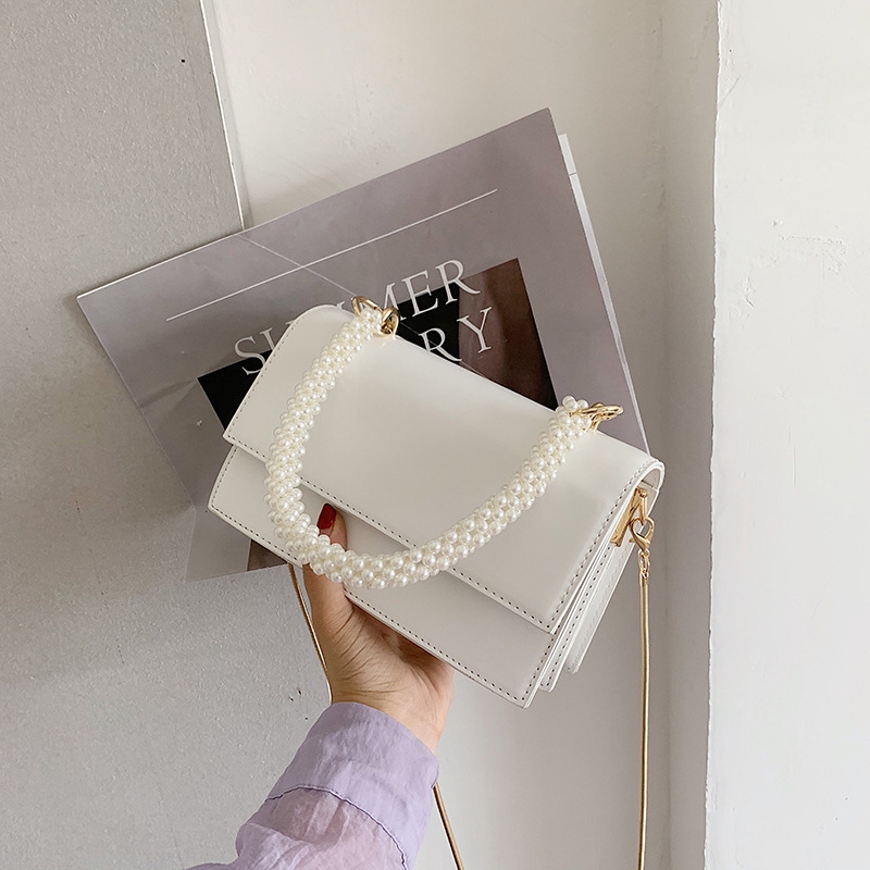 Túi xách đeo vai JASMIN NOIR bằng da Pu với tay cầm phối ngọc trai thời trang sang trọng cho nữ