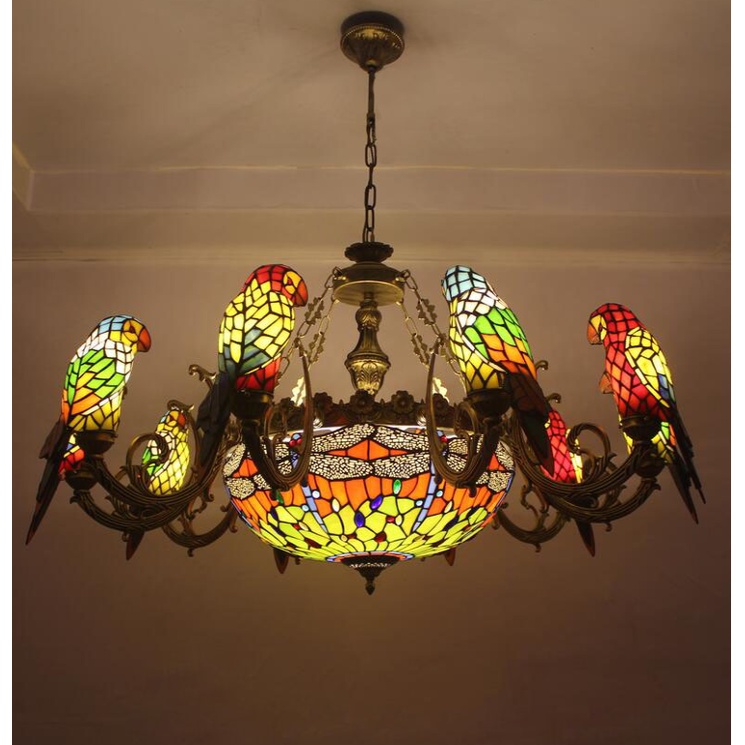 Đèn chùm trang trí Tiffany hình con vẹt -CUNG CẤP TẤT CẢ CÁC LOẠI ĐÈN THEO YÊU CẦU