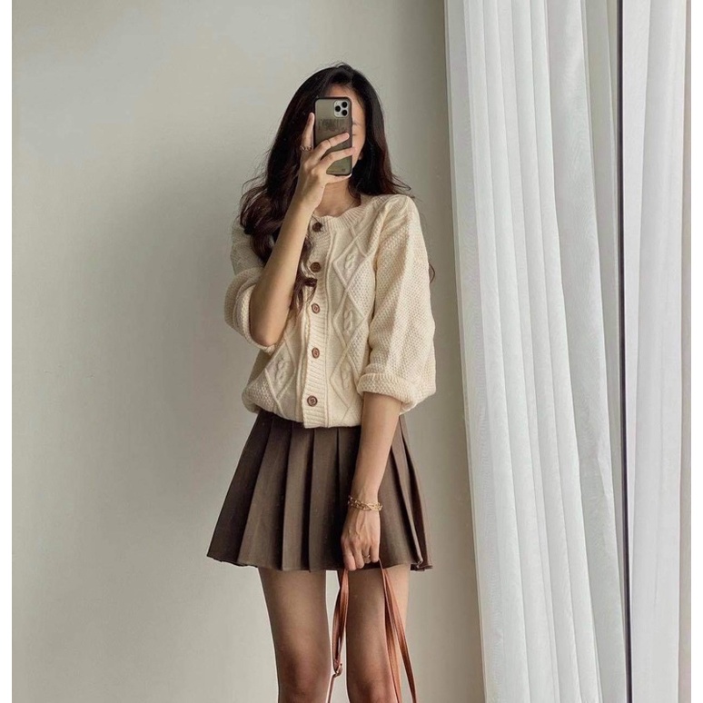 [HÀNG SẴN]Chân váy Tennis Skirts màu trơn/Chân váy xếp ly màu nâu tây siêu xinh