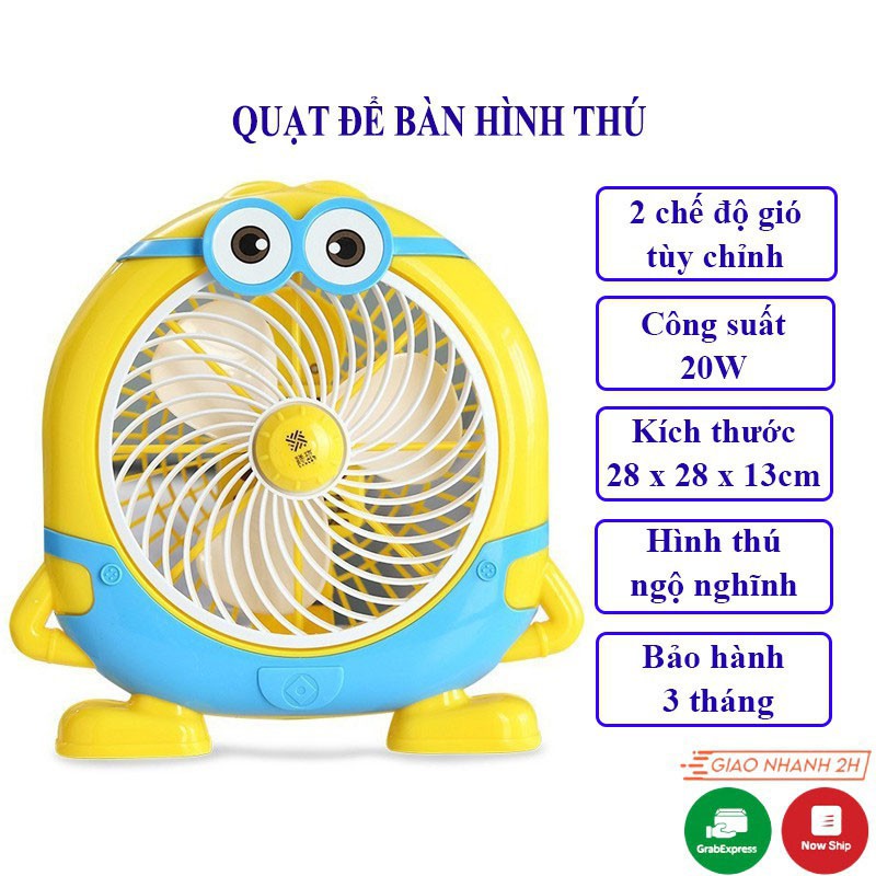 [BH 1 ĐỔI 1] Quạt Mini Quạt Để Bàn Hình Thú Dễ Thương - Để Bàn Làm Việc, Giường Cho Bé, 2 Tốc Độ Gió, 20W, KT 29x29x13cm