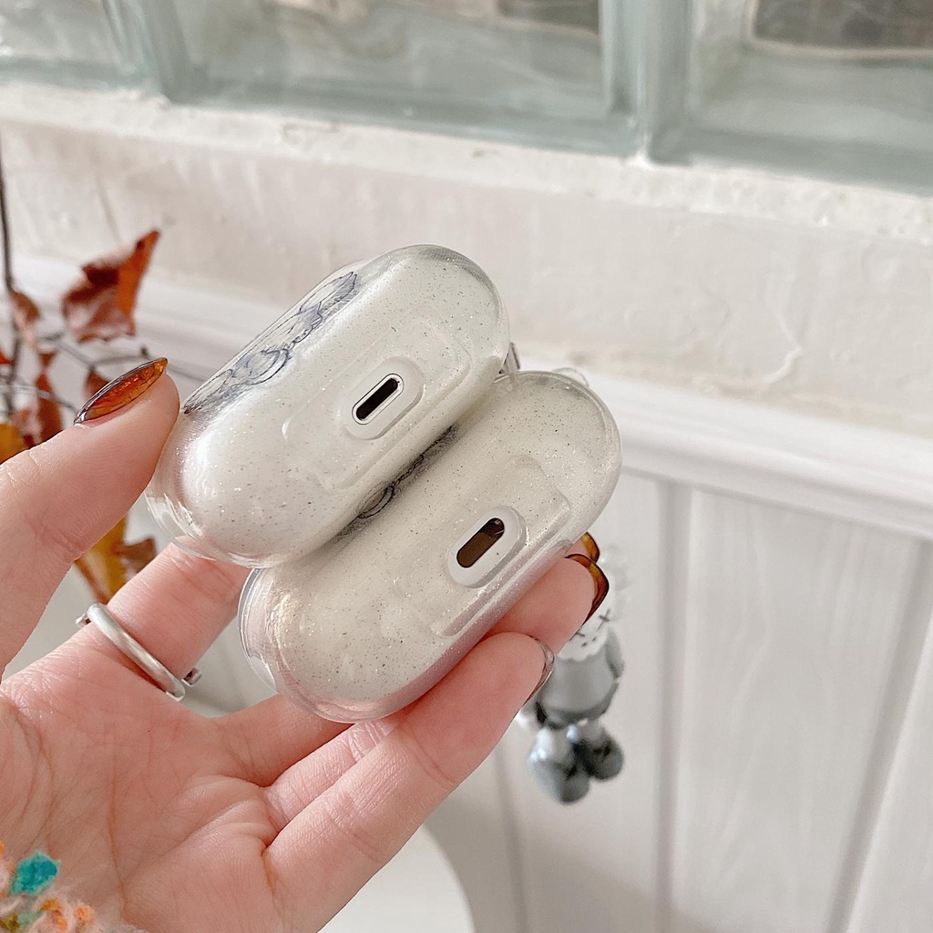 Vỏ Bảo Vệ Hộp Sạc Tai Nghe Airpods 1/2/pro 3 gen 3 Bằng Silicon Tpu Mềm Trong Suốt Phối Kim Tuyến Và Búp Bê Kaws Đơn Giản