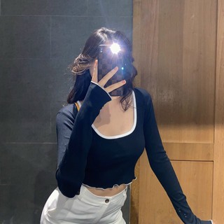 BASIC CROPTOP▪Áo tay dài viền trắng và đen
