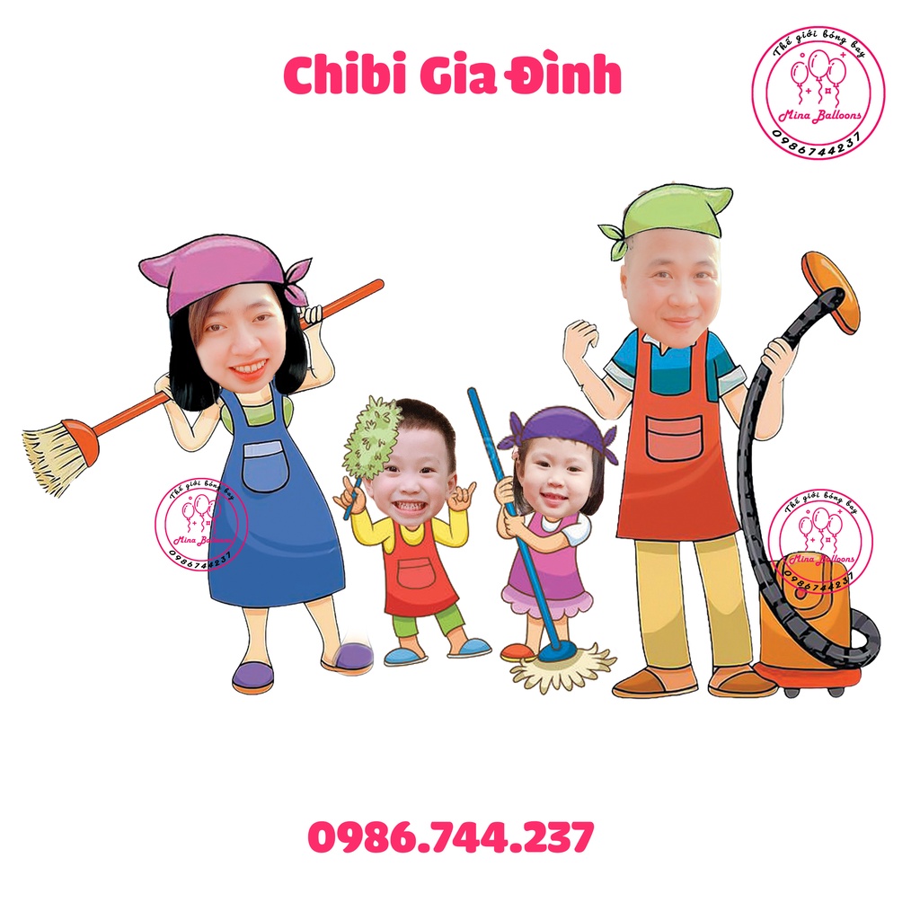 Chibi Gia Đình Trang Trí Sinh Nhật