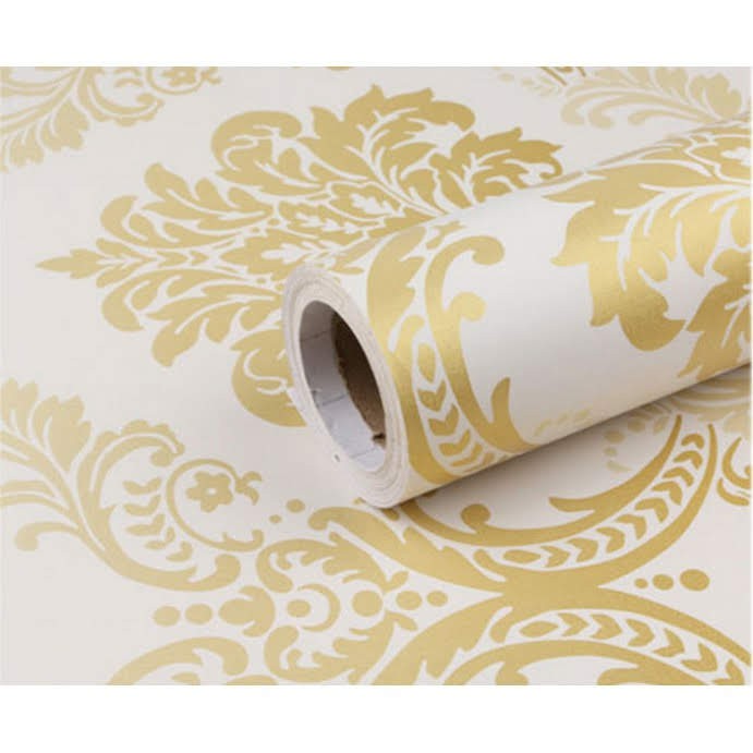 Giấy dán tường Hoa Văn vàng - Sẵn keo - Khổ 10m*45cm
