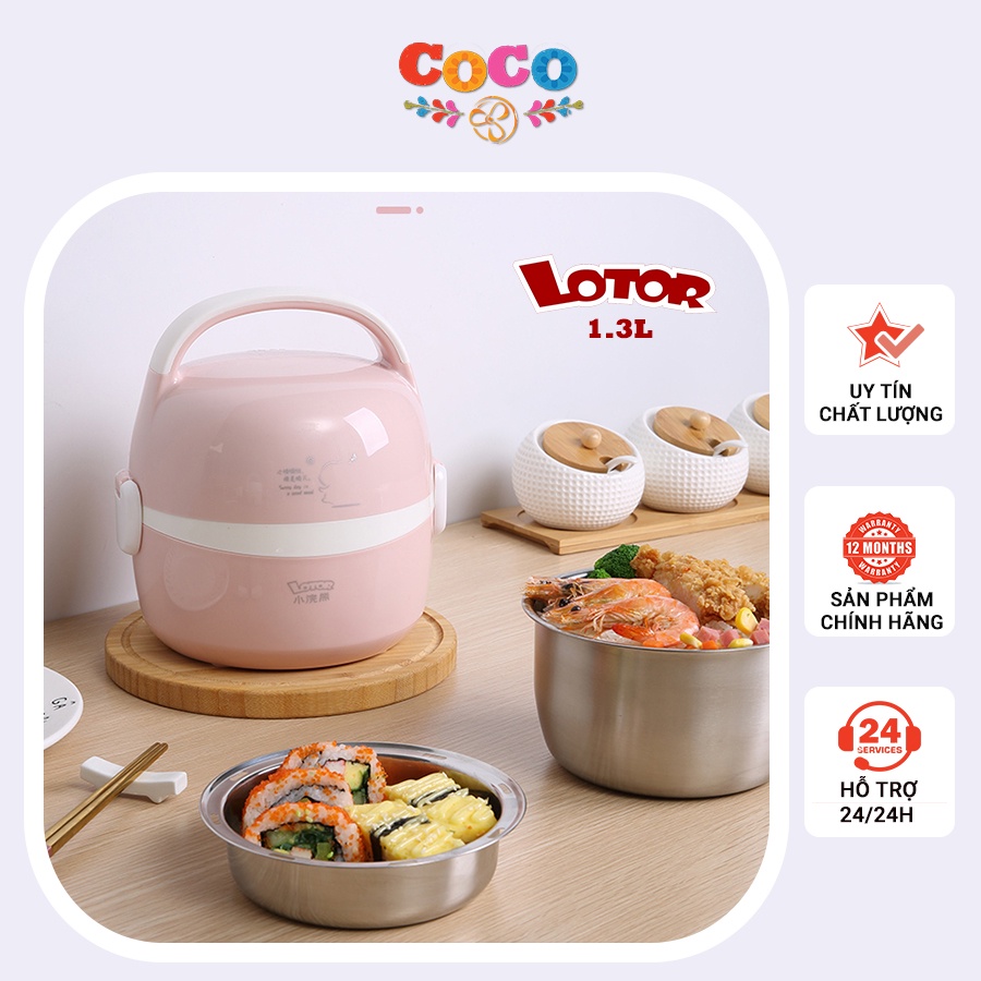 Hộp cơm cắm điện Lotor, hâm nóng giữ nhiệt Inox 304, tự ngắt bảo vệ hộp cơm