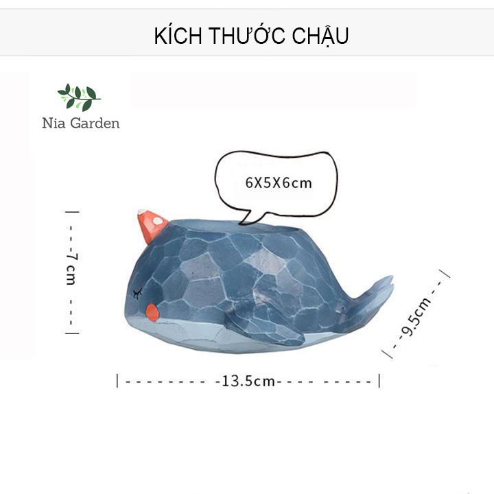 Chậu hình thú trồng cây cảnh - cá voi xanh