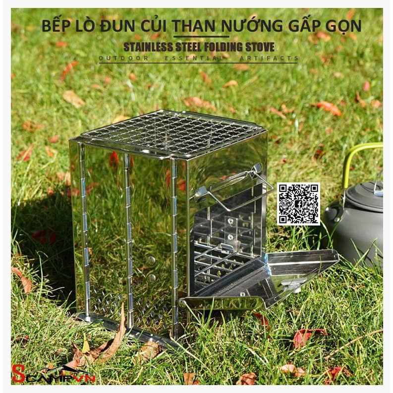 Bếp lò đun củi than nướng gấp gọn CLS (cỡ lớn) Inox 430 du lịch dã ngoại cắm trại