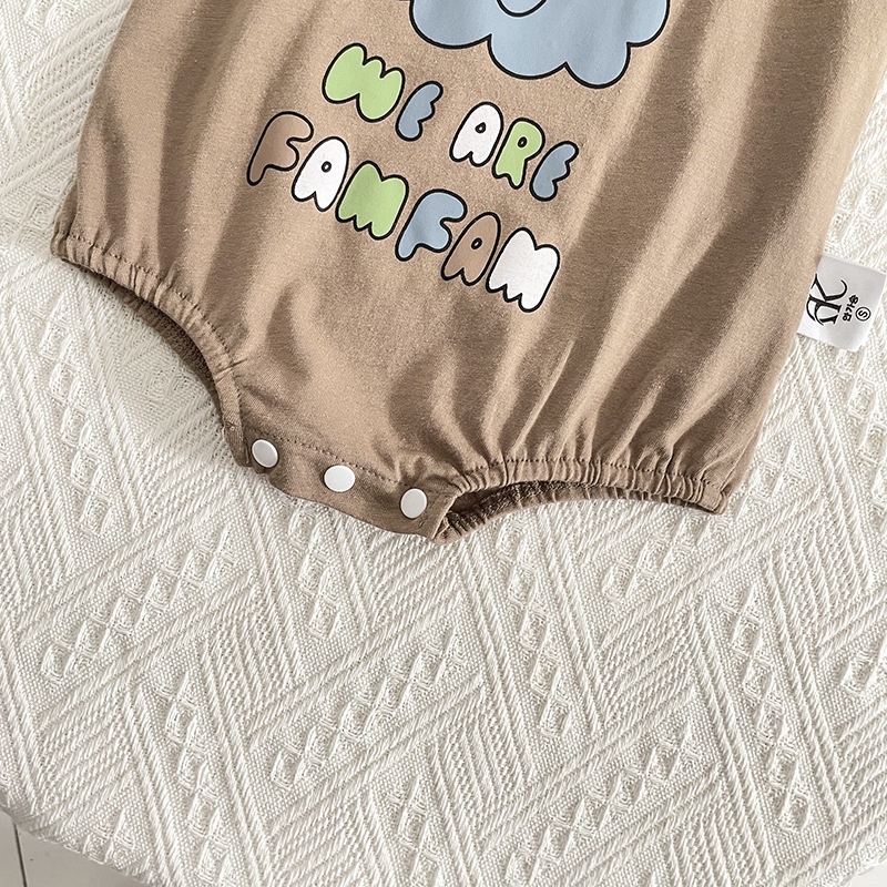 Áo Liền Quần Bằng Cotton Tay Ngắn Cổ Tròn In Hình Dễ Thương Thời Trang Mùa Hè 2022 Dành Cho Bé Trai Gái 0-2 Tuổi